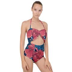Flower Classic Japanese Art Scallop Top Cut Out Swimsuit by Cowasu