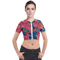 Flower Classic Japanese Art Short Sleeve Cropped Jacket