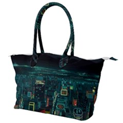 Night Black City Neon Sky Stars Moon Abstract Canvas Shoulder Bag