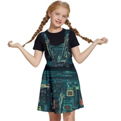 Night Black City Neon Sky Stars Moon Abstract Kids  Apron Dress by Cowasu