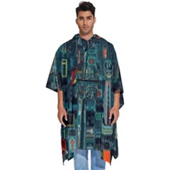 Night Black City Neon Sky Stars Moon Abstract Men s Hooded Rain Ponchos