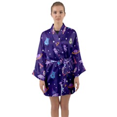 Space Seamless Pattern Long Sleeve Satin Kimono by pakminggu
