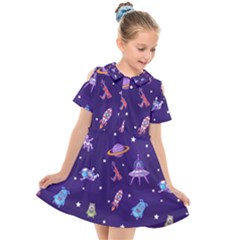 Space Seamless Pattern Kids  Short Sleeve Shirt Dress