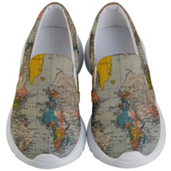 Vintage World Map Kids Lightweight Slip Ons by pakminggu