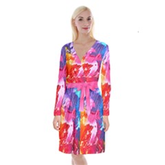 Colorful-100 Long Sleeve Velvet Front Wrap Dress by nateshop