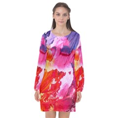 Colorful-100 Long Sleeve Chiffon Shift Dress  by nateshop