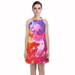 Colorful-100 Velvet Halter Neckline Dress  by nateshop