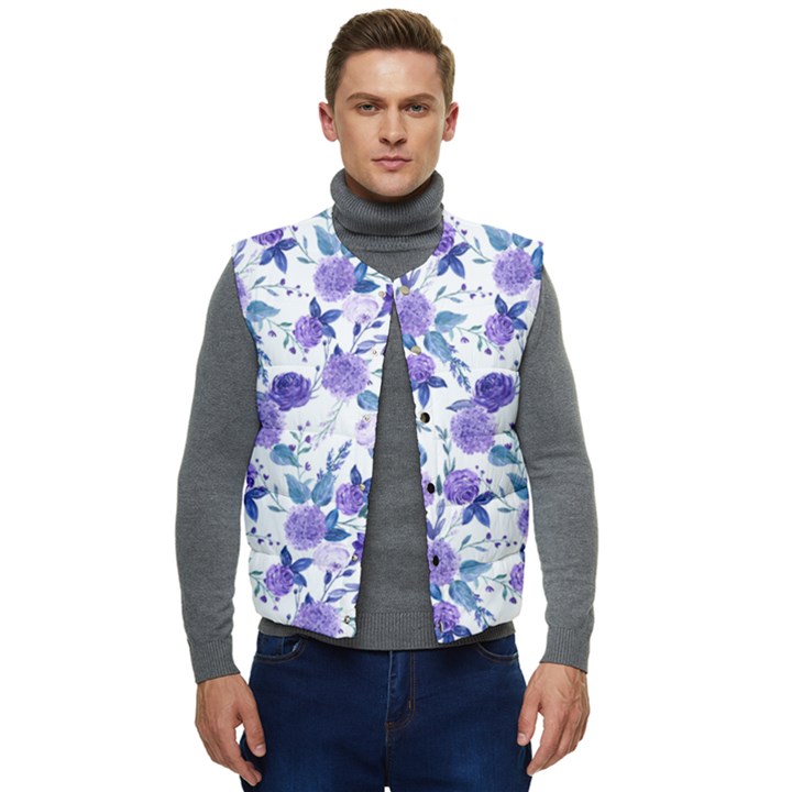 Violet-01 Men s Button Up Puffer Vest	