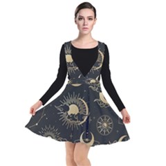 Asian Seamless Pattern With Clouds Moon Sun Stars Vector Collection Oriental Chinese Japanese Korean Plunge Pinafore Dress by pakminggu