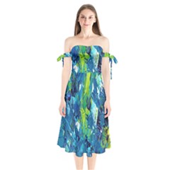 Painting-01 Shoulder Tie Bardot Midi Dress by nateshop