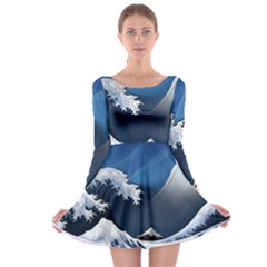 The Great Wave Off Kanagawa Long Sleeve Skater Dress