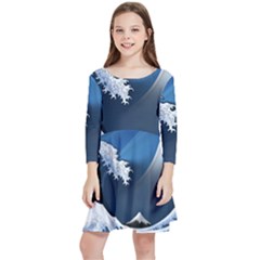 The Great Wave Off Kanagawa Kids  Quarter Sleeve Skater Dress by pakminggu