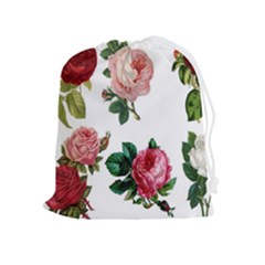 Roses-white Drawstring Pouch (xl) by nateshop