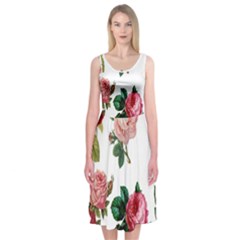 Roses-white Midi Sleeveless Dress by nateshop
