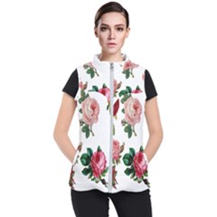 Roses-white Women s Puffer Vest by nateshop