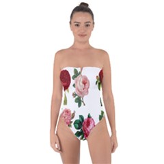 Roses-white Tie Back One Piece Swimsuit by nateshop