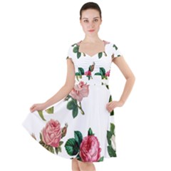 Roses-white Cap Sleeve Midi Dress by nateshop