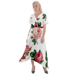 Roses-white Cross Front Sharkbite Hem Maxi Dress by nateshop