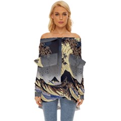 The Great Wave Off Kanagawa Japan Japanese Waves Off Shoulder Chiffon Pocket Shirt by pakminggu