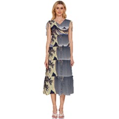 The Great Wave Off Kanagawa Japan Japanese Waves V-neck Drawstring Shoulder Sleeveless Maxi Dress by pakminggu