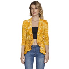 Water-gold Women s 3/4 Sleeve Ruffle Edge Open Front Jacket by nateshop