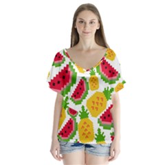 Watermelon -12 V-neck Flutter Sleeve Top by nateshop