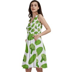 Vegetable Pattern With Composition Broccoli Sleeveless V-neck Skater Dress With Pockets