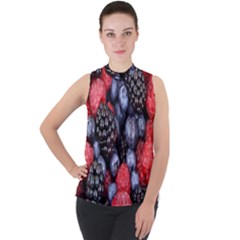 Berries-01 Mock Neck Chiffon Sleeveless Top by nateshop