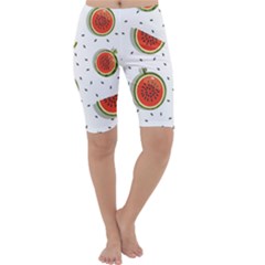 Seamless Background Pattern With Watermelon Slices Cropped Leggings  by pakminggu