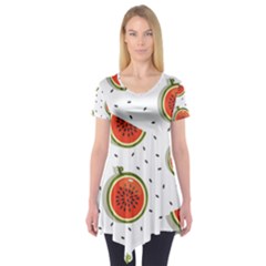 Seamless Background Pattern With Watermelon Slices Short Sleeve Tunic  by pakminggu