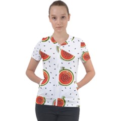 Seamless Background Pattern With Watermelon Slices Short Sleeve Zip Up Jacket by pakminggu