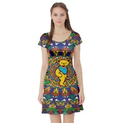 Dead Dancing Bears Grateful Dead Pattern Short Sleeve Skater Dress by Grandong