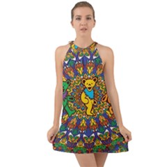 Dead Dancing Bears Grateful Dead Pattern Halter Tie Back Chiffon Dress by Grandong