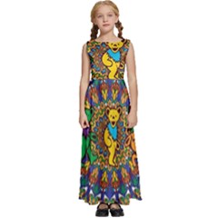 Dead Dancing Bears Grateful Dead Pattern Kids  Satin Sleeveless Maxi Dress by Grandong