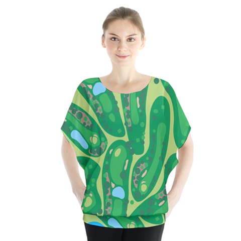 Golf Course Par Golf Course Green Batwing Chiffon Blouse by Cowasu