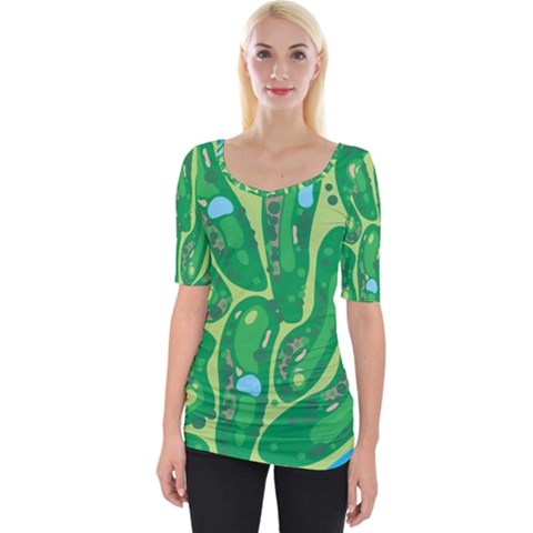 Golf Course Par Golf Course Green Wide Neckline T-shirt by Cowasu