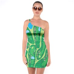 Golf Course Par Golf Course Green One Shoulder Ring Trim Bodycon Dress by Cowasu