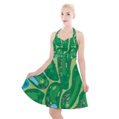 Golf Course Par Golf Course Green Halter Party Swing Dress  by Cowasu