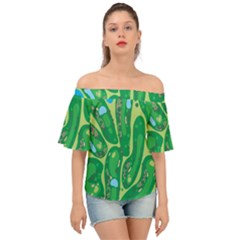 Golf Course Par Golf Course Green Off Shoulder Short Sleeve Top by Cowasu