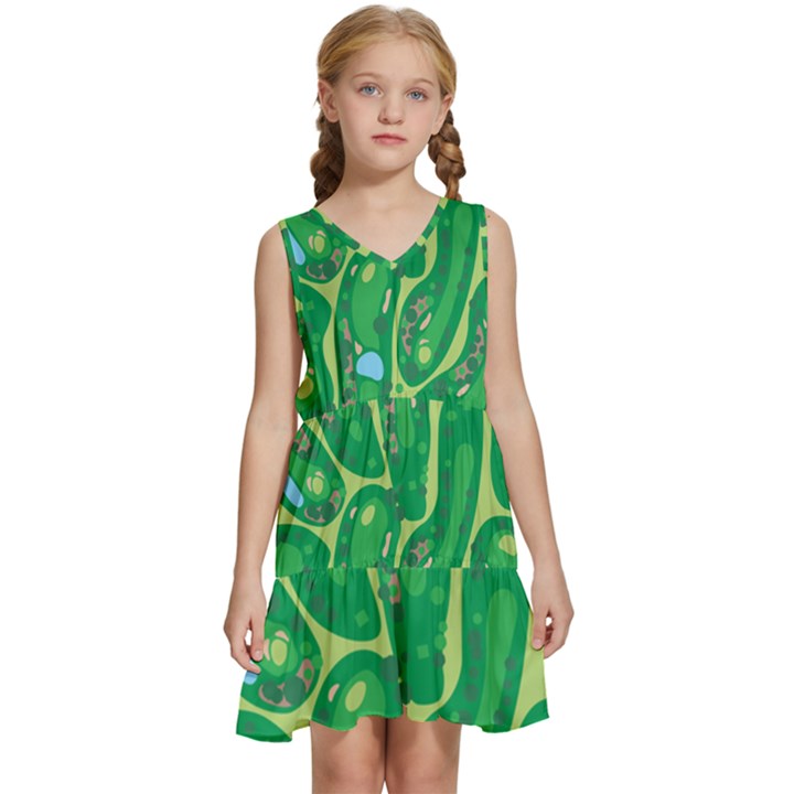 Golf Course Par Golf Course Green Kids  Sleeveless Tiered Mini Dress