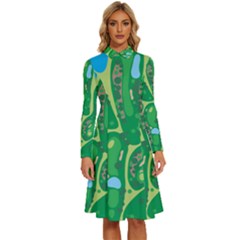 Golf Course Par Golf Course Green Long Sleeve Shirt Collar A-line Dress by Cowasu