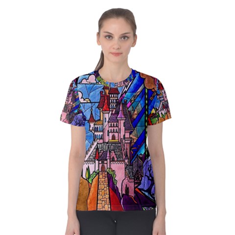 Beauty Stained Glass Castle Building Women s Cotton T-shirt by Cowasu