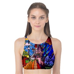 Beauty Stained Glass Castle Building Tank Bikini Top by Cowasu