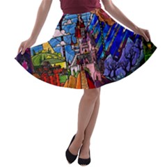 Beauty Stained Glass Castle Building A-line Skater Skirt by Cowasu