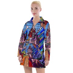 Beauty Stained Glass Castle Building Women s Long Sleeve Casual Dress by Cowasu