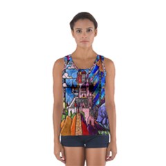 Beauty Stained Glass Castle Building Sport Tank Top  by Cowasu