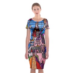 Beauty Stained Glass Castle Building Classic Short Sleeve Midi Dress by Cowasu