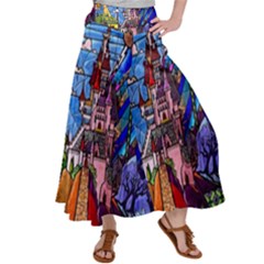 Beauty Stained Glass Castle Building Women s Satin Palazzo Pants by Cowasu