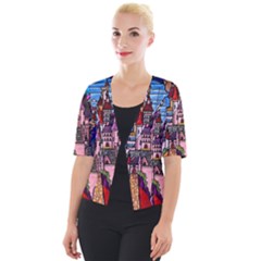 Beauty Stained Glass Castle Building Cropped Button Cardigan by Cowasu