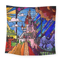 Beauty Stained Glass Castle Building Square Tapestry (large) by Cowasu